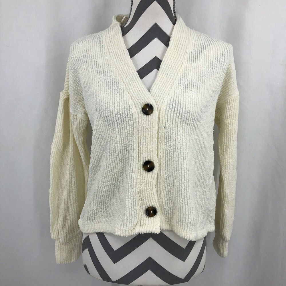 Philosophy Button Front V Neck Oversized Cardigan Sweater Snow Globe White XS